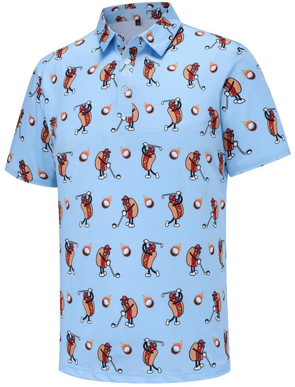 HOTMens Golf Polo Shirts Short Sleeve Performance Moisture Wicking Dry Fit Casual Print Funny Golf Polo Shirts for Men