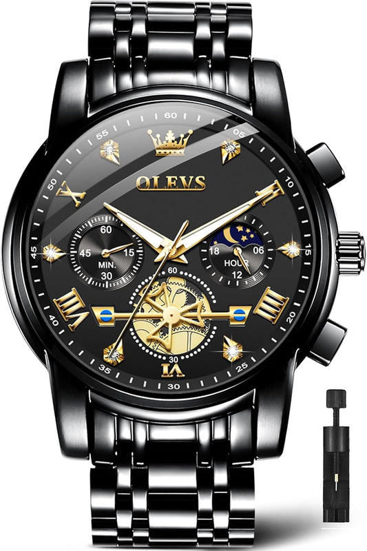 HOTOLEVS Watches Men Stainless Steel Chronograph Watch Luxury Big Face Man Dress Watches Waterproof Roman Numeral Analog Quartz Men Wrist Watch Diamond Relojes para Hombre(Silver/Black/Gold/Red/Blue)