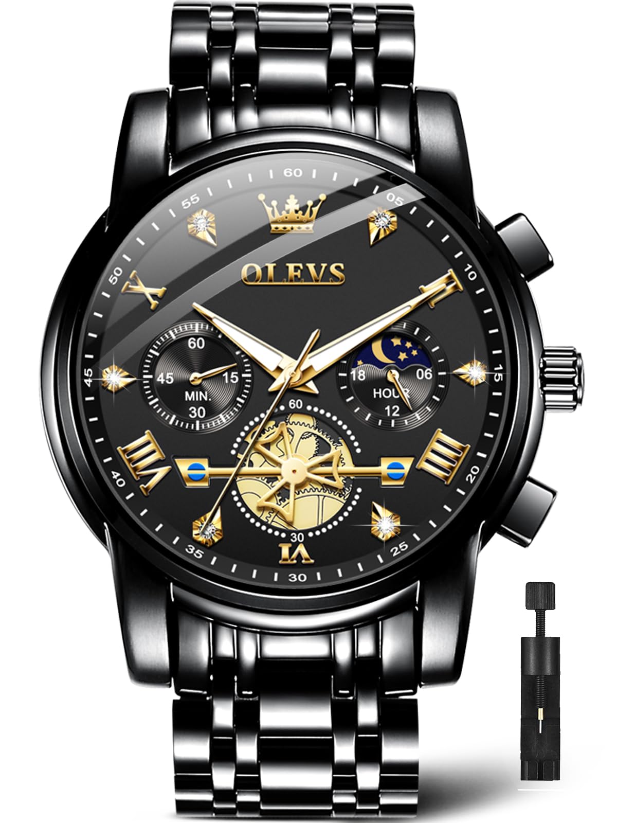 HOTOLEVS Watches Men Stainless Steel Chronograph Watch Luxury Big Face Man Dress Watches Waterproof Roman Numeral Analog Quartz Men Wrist Watch Diamond Relojes para Hombre(Silver/Black/Gold/Red/Blue)