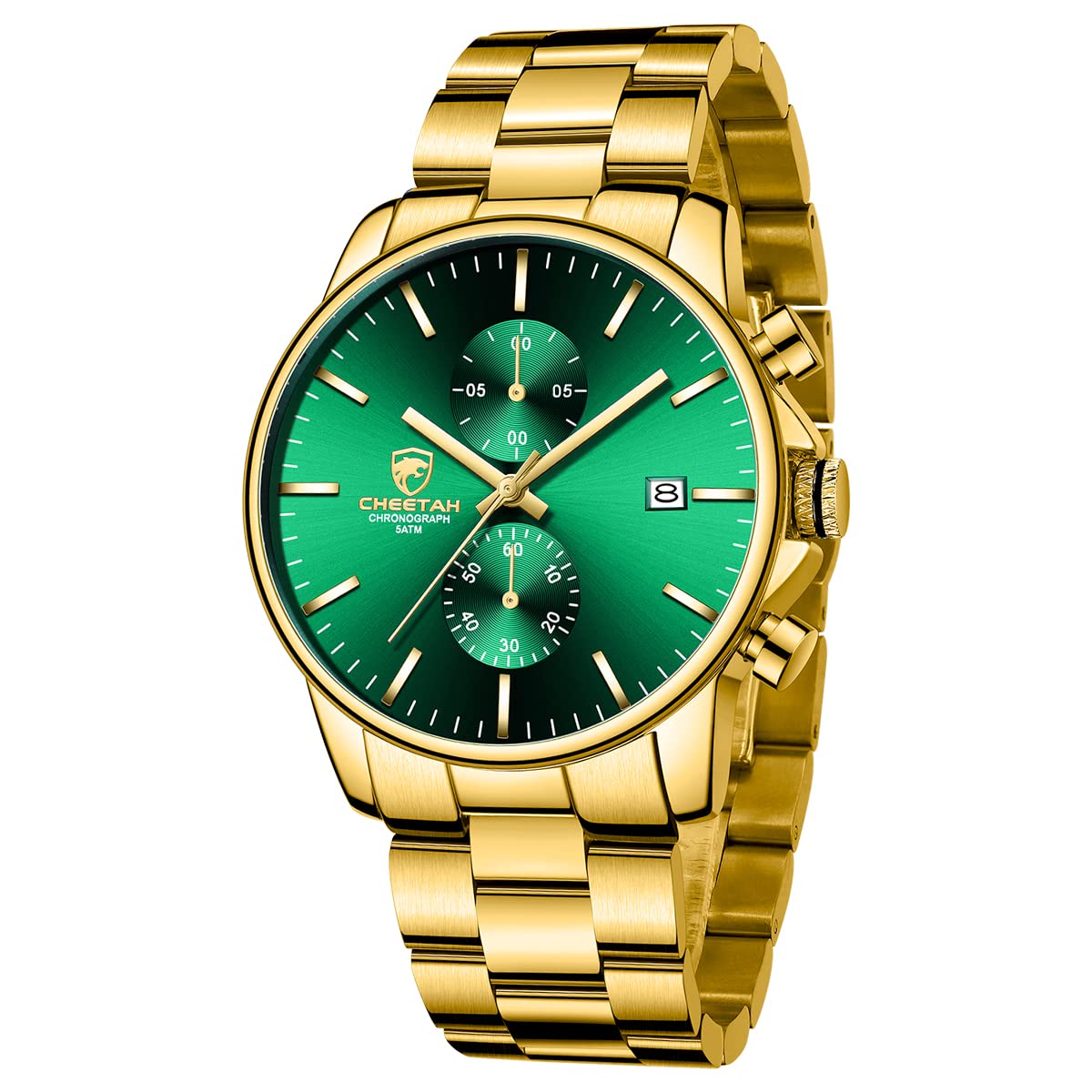 HOTGOLDEN HOUR Fashion Business Mens Watches with Stainless Steel Waterproof Chronograph Quartz Watch for Men, Auto Date