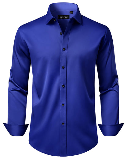 HOTMen's Dress Shirts Long Sleeve Stretch Wrinkle Free Wedding Formal Business Button Down Shirt