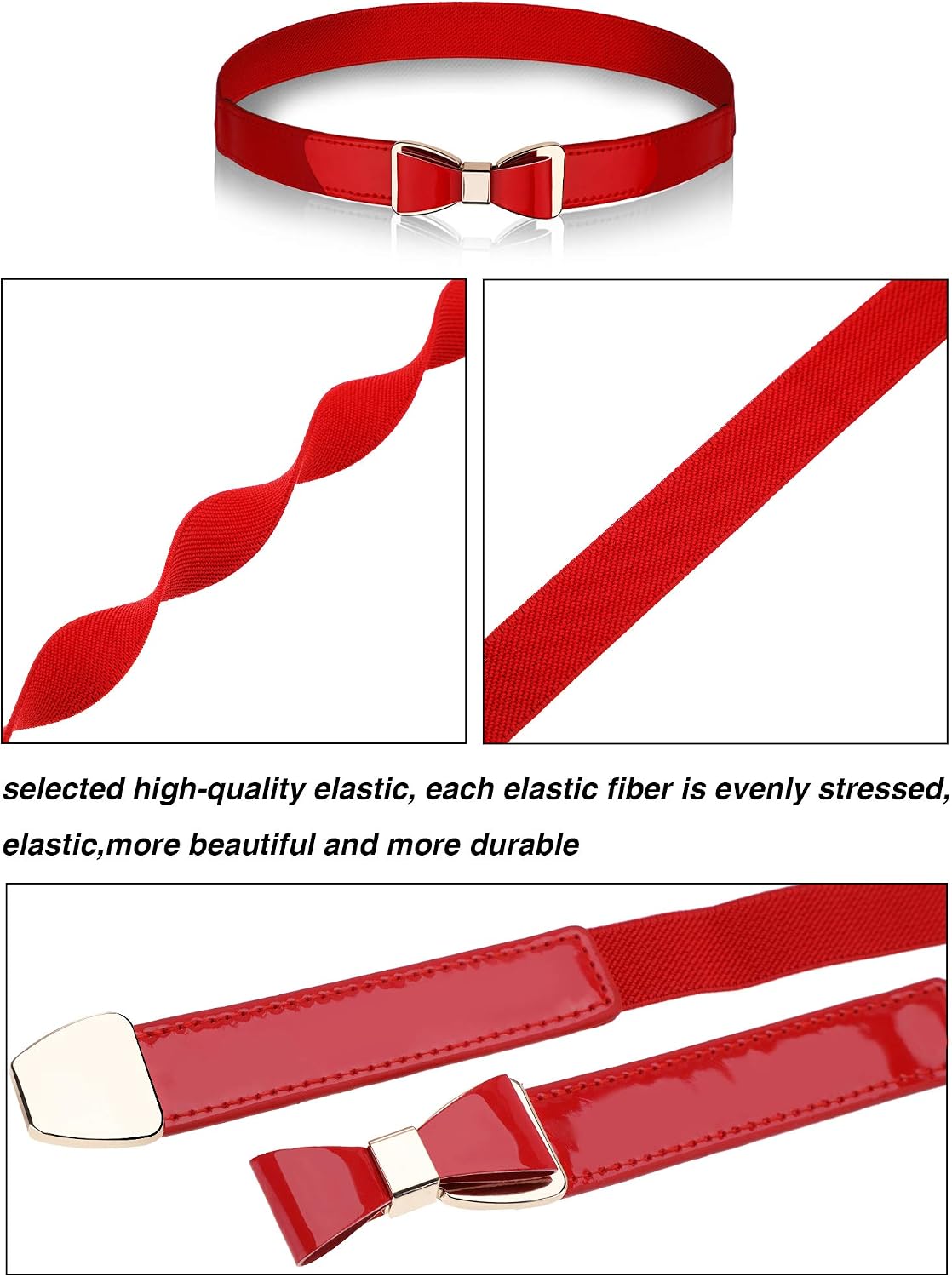 HOTTatuo 3 Pieces Women Skinny Waist Belt Red Black and White Thin Stretchy Bow Belt for Valentine's Day(Red, Black and White)