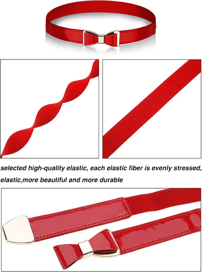 HOTTatuo 3 Pieces Women Skinny Waist Belt Red Black and White Thin Stretchy Bow Belt for Valentine's Day(Red, Black and White)