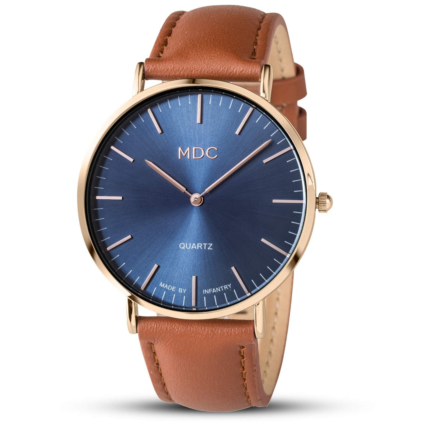 HOTInfantry MDC Mens Minimalist Dress Watch, Ultra Thin, Leather Band | 6.5mm Slim Case, Japanese Quartz, Business Casual Style, Easy Read Big Face, Gift Box for Him