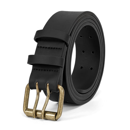 HOTJASGOOD Men Double Prong PU Leather Belt Casual Work Heavy Duty Belt Double Grommet Holes Belt for Jeans