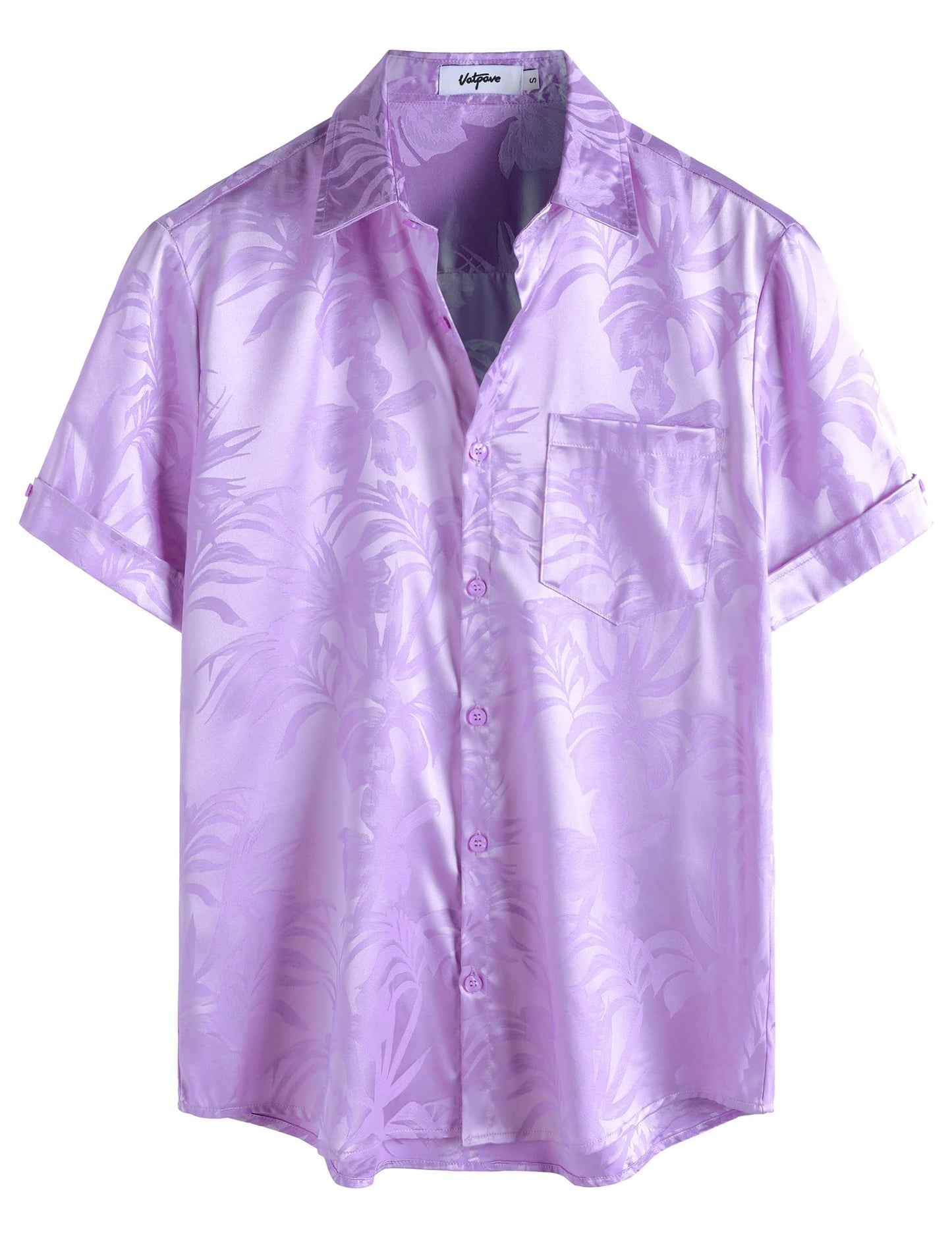 HOTVATPAVE Mens Silk Satin Hawaiian Shirt Short Sleeve Button Down Shirts | Hawaii, Summer, Beach, Vacation, Tropical, Resort Wear, Jacquard, Going Out, Rave, Cool, Club, Floral, Holiday, with Pocket