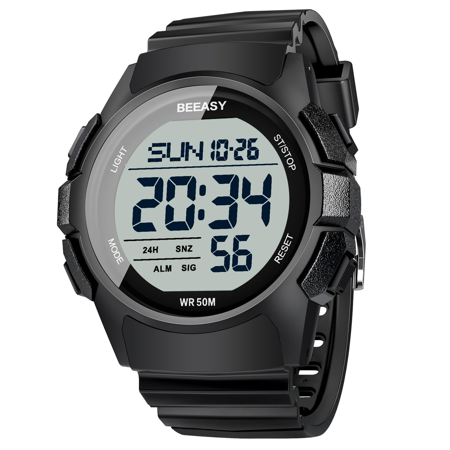HOTBeeasy Mens Digital Sports Watch, 50M Waterproof 49mm Rubber Strap Mens Watches with Stopwatch, Countdown Timer, Alarm & Dual Time—Ideal for Sport, Gym, Running, Referee, School & Daily Wear