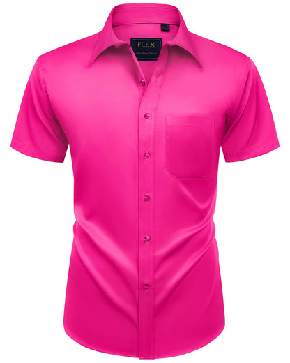 HOTMens Short Sleeve Dress Shirt Wrinkle Free Summer Button Down Shirts | Stretch Non Iron, Regular Fit with Pocket, for Summer Business Casual Wedding Graduation Vacation Office Work Party Formal