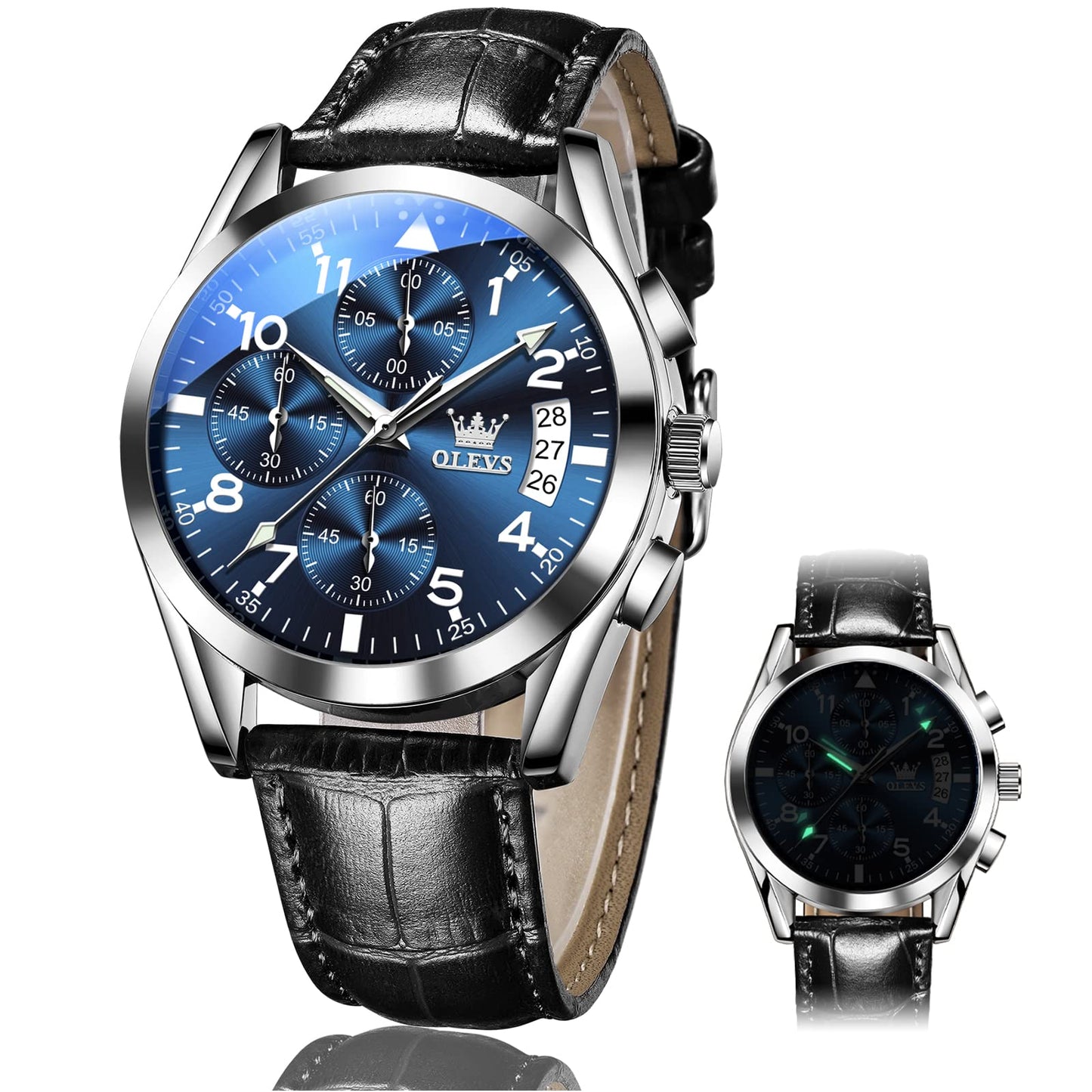 HOTOLEVS Watches for Men Case Waterproof Watches Leather Band Day Date Mens Watch Analog Quartz Chronograph Wristwatches Multi-Function Men's Watch