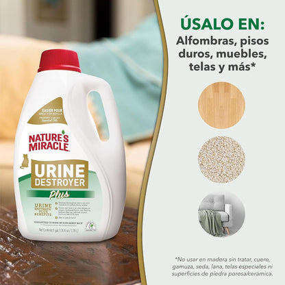 HOTNature’s Miracle Urine Destroyer Plus for Cats, Enzymatic Formula Tough on Strong Cat Urine And The Yellow Sticky Residue, 1 Gal