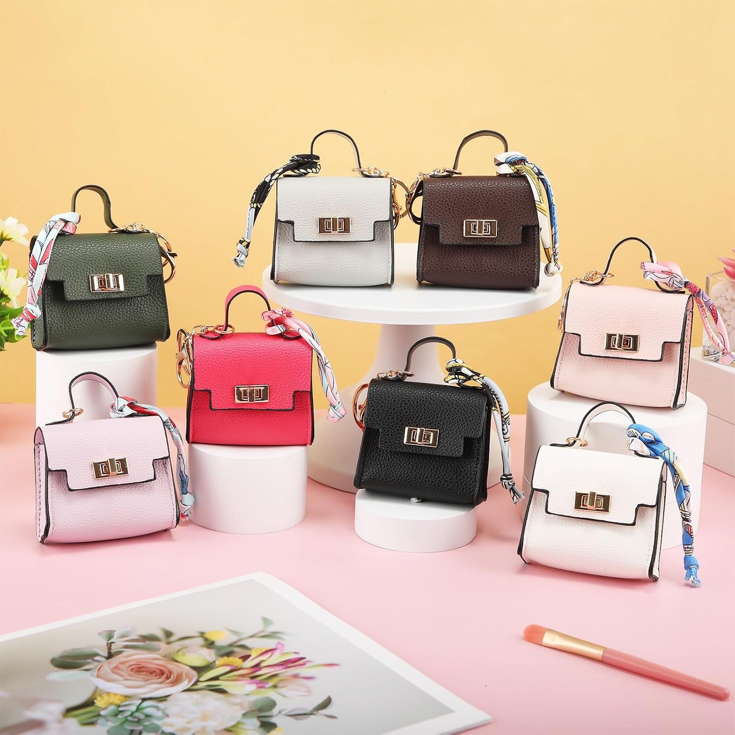 HOTLiliaafar 8 Pcs Mini Backpack Keychain Mini Coin Purses for Women Cute PU Leather Makeup Bag with Keychain Pocket Card Holder (8 Colors)