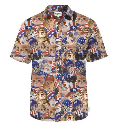 HOTTipsy Elves Patriotic Shirts for Men - USA Short Sleeve Button Up American Flag Shirts for Men for 4th of July