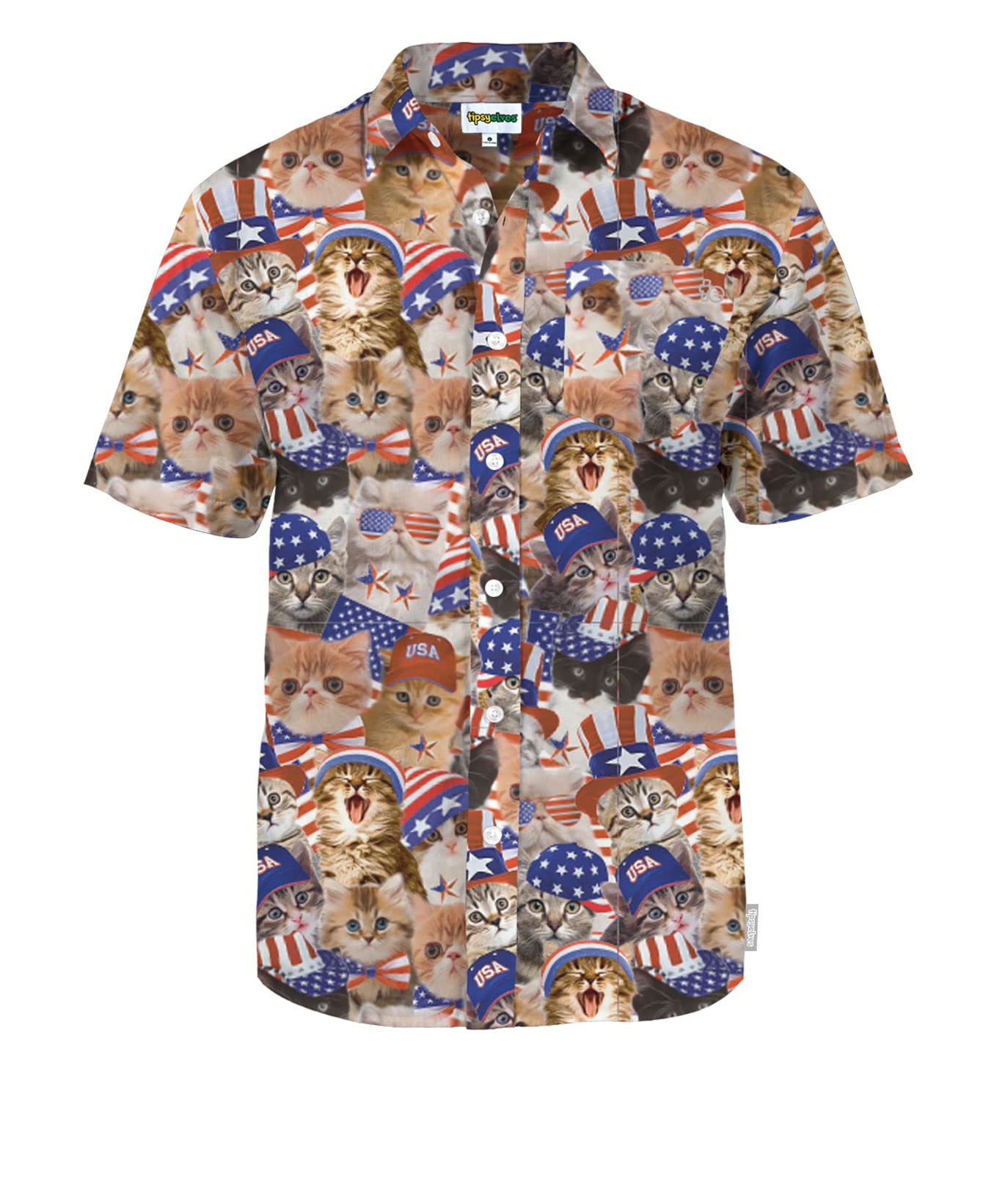 HOTTipsy Elves Patriotic Shirts for Men - USA Short Sleeve Button Up American Flag Shirts for Men for 4th of July