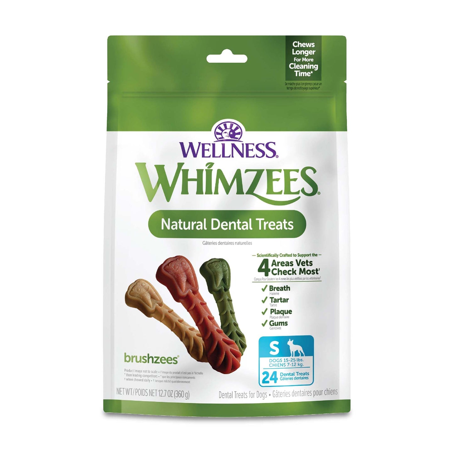 HOTWhimzees Wellness Brushzees Natural Dog Dental Treat, VOHC Accepted Chews, Freshens Breath, Extra-Small Size, 12.7 oz Bag, 48 Count