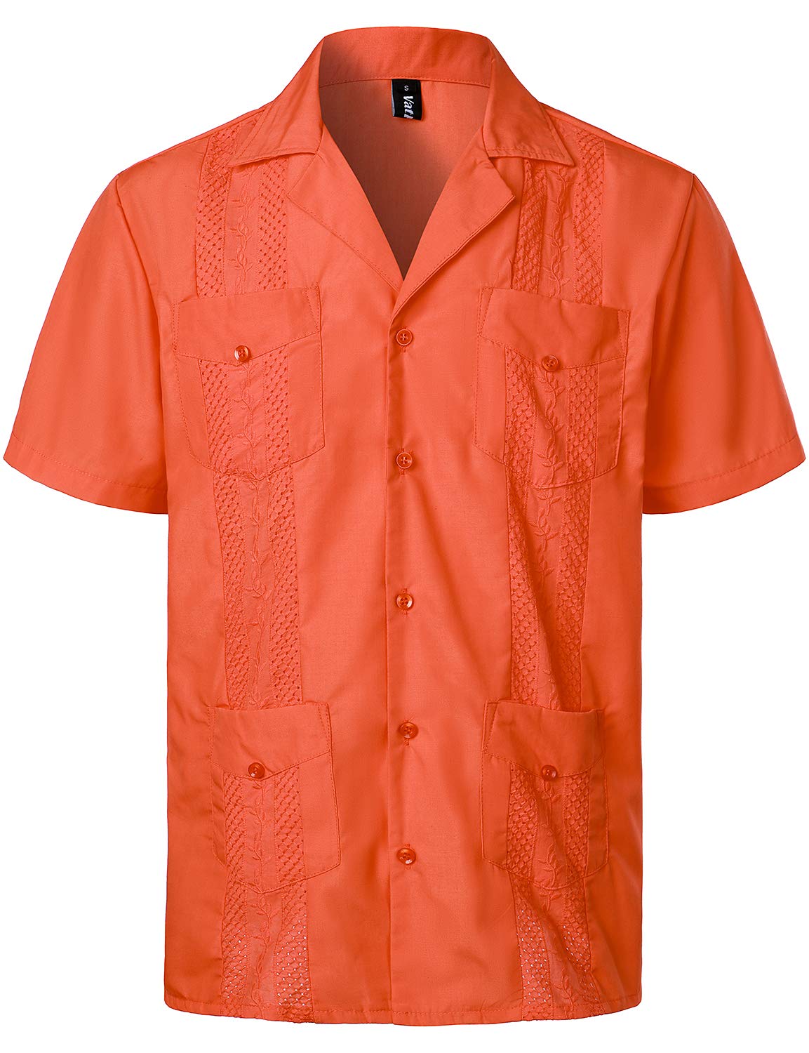 HOTVATPAVE Mens Short Sleeve Button Down Cuban Guayabera Shirts | Camp Collar, Button Up, Wedding, Breathable, Casual Stylish, Summer, Hawaiian, Vacation, Embroidered, Holiday, with Pocket