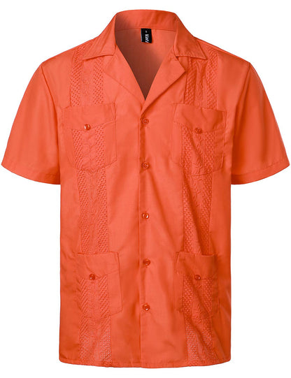 HOTVATPAVE Mens Short Sleeve Button Down Cuban Guayabera Shirts | Camp Collar, Button Up, Wedding, Breathable, Casual Stylish, Summer, Hawaiian, Vacation, Embroidered, Holiday, with Pocket