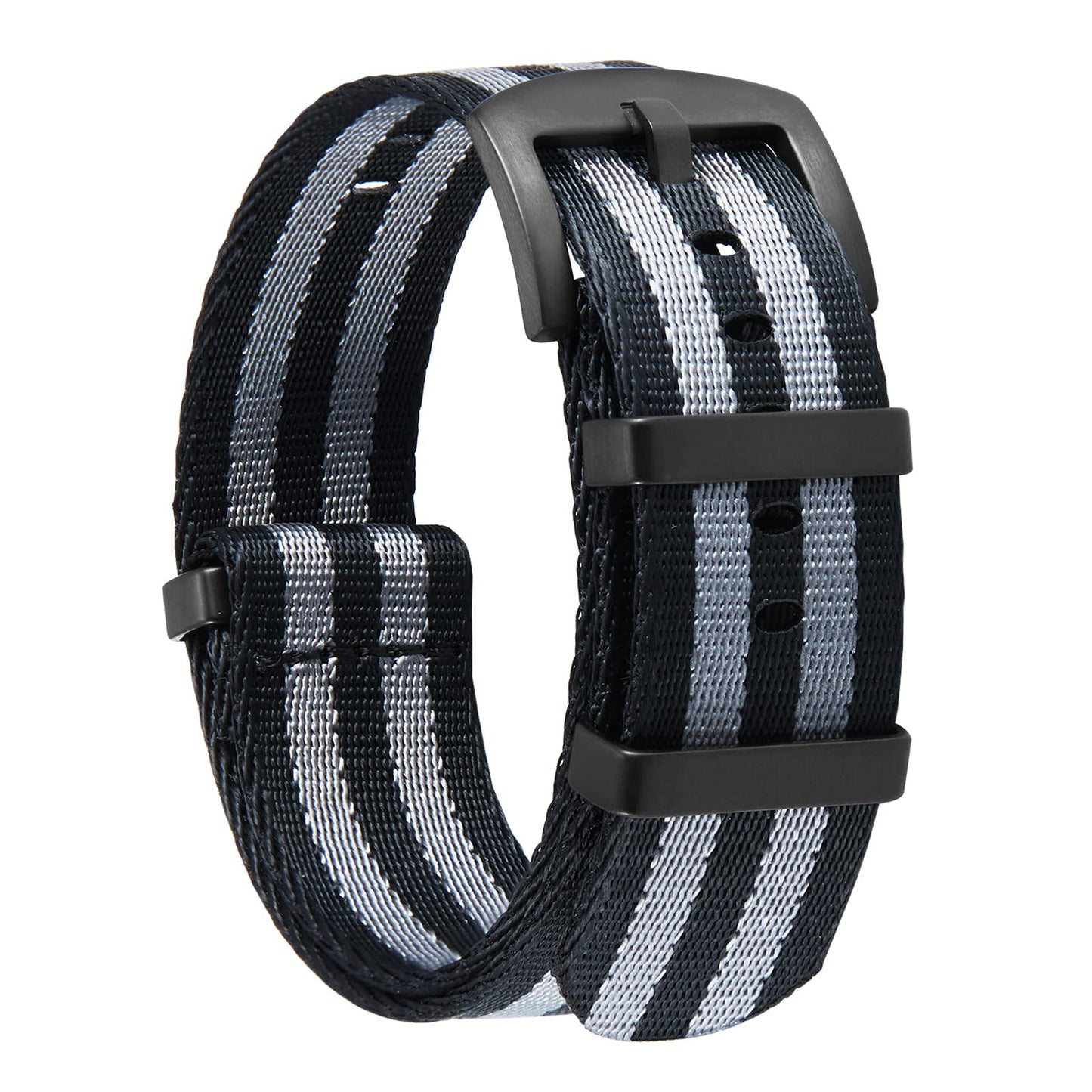HOTBINLUN Nylon Watch Band 18mm,20mm,22mm,24mm Rugged Military Replacement Watch Straps Silver&Black Stainless Buckle Heavy-Duty Wristband For Traditional Men Women Watches