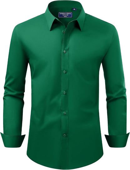 HOTAlimens & Gentle Men's Dress Shirt Regular Fit Stretch Stain Shield Long Sleeve Solid Business Wedding Button Down Shirts