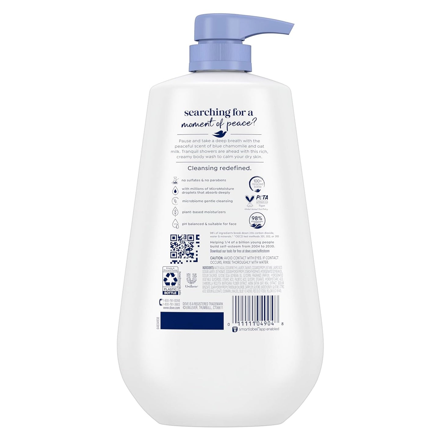 HOTDove 24hr Lotion Body Wash Anti-Stress, 30.6 oz | Moisturizing body wash with MicroMoisture and a calming blue chamomile & oat milk scent