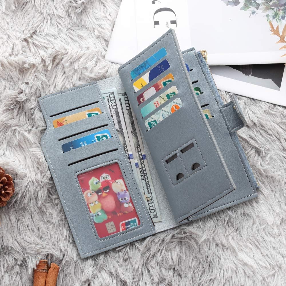 HOTLovejewelry Personalized Wallets for Women Photo Engraved PU Leather Trifold Wallet Credit Card Clutch Long Wallet for Girlfriend Mom Mother’s Day (Blue -2) (Wa-100359)
