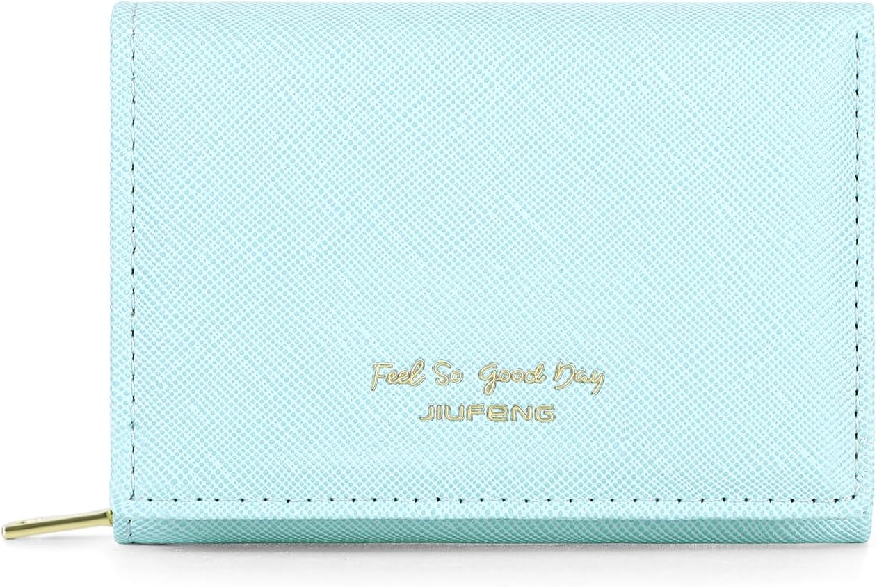 HOTJIUFENG Women's RFID Blocking Short Wallet Multi Purpose Zipper Folded Purses Coins Pouches Multi-card Position Card Organizer (Blue)