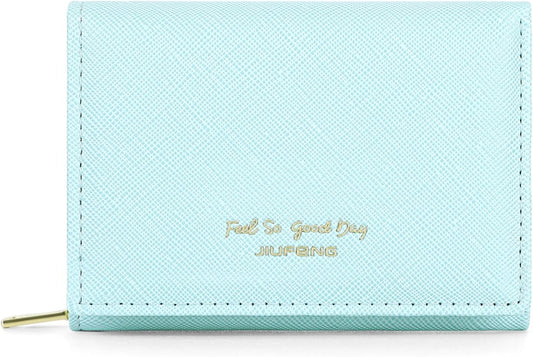 HOTJIUFENG Women's RFID Blocking Short Wallet Multi Purpose Zipper Folded Purses Coins Pouches Multi-card Position Card Organizer (Blue)