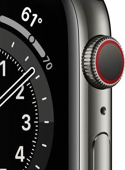 HOTApple Watch Series 6 (GPS + Cellular, 44mm) - Graphite Stainless Steel Case with Black Sport Band (Renewed)
