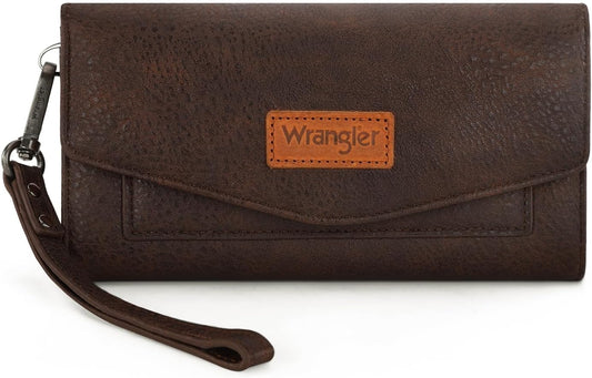HOTMontana West X Wrangler Women's Wallets Large Wristlet for Woman Ladies Female Trifold Cash Wallet with Wrist Strap and Rfid Lining