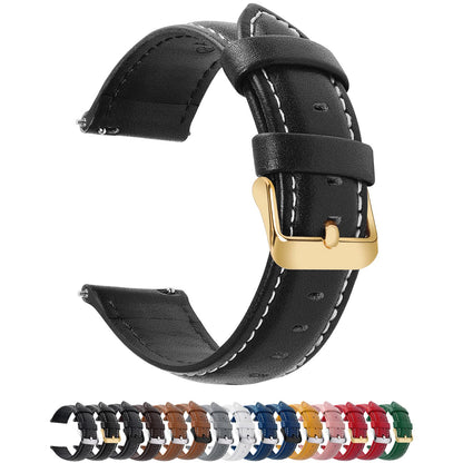 HOTFullmosa 24mm Quick Release Leather Watch Band | Traditional Smartwatch Replacement Strap for Women Men Formal Daily Commute, Black&Silver Buckle