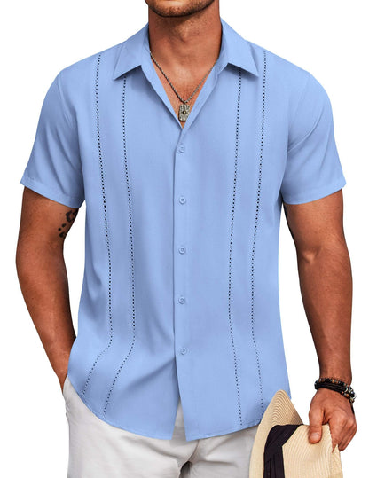 HOTCOOFANDY Mens Cuban Guayabera Shirt Short Sleeve Button Down Shirts Summer Beach Vacation Shirts