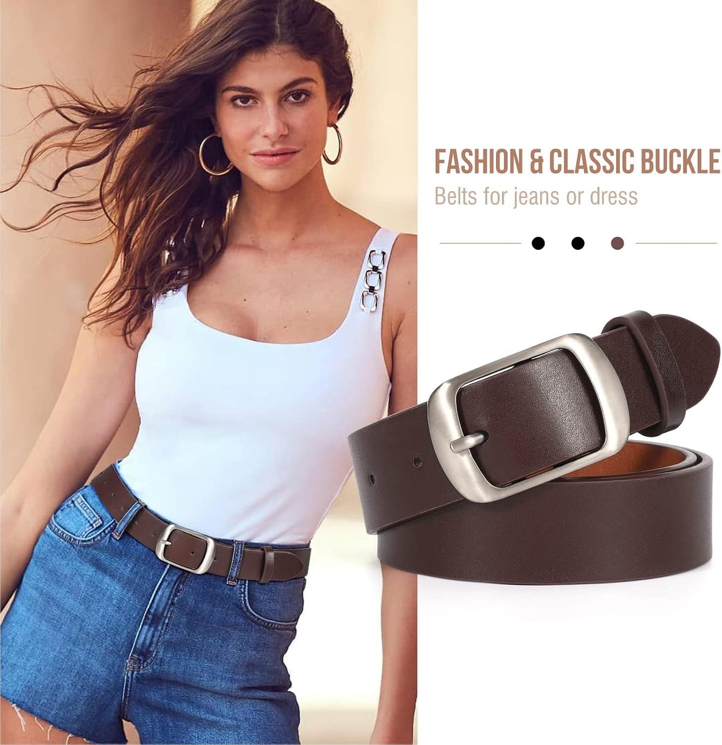 HOTVONMELLI 2 Packs Women Leather Belts for Jeans Fashion Leather Ladies Waist Belt