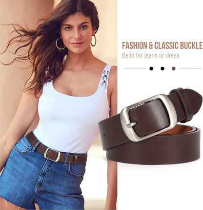HOTVONMELLI 2 Packs Women Leather Belts for Jeans Fashion Leather Ladies Waist Belt