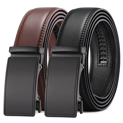 HOTSENDEFN 2 Pack Ratchet Belt Men, Men Leather Belts in Gift Set Box for Dress Casual, Size Adjustable Trim to Fit