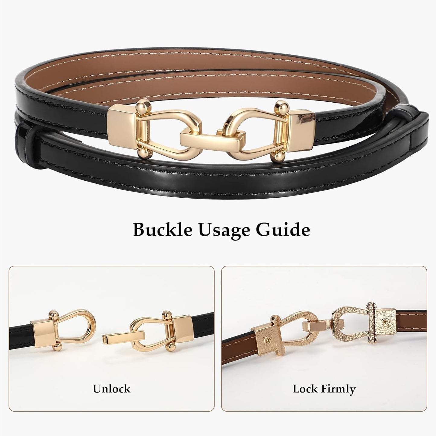 HOTWERFORU Women Classic Leather Belt With Square Gold Silver Buckle For Jeans Pants
