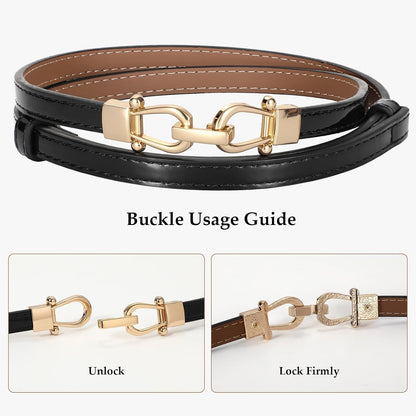 HOTWERFORU Women Classic Leather Belt With Square Gold Silver Buckle For Jeans Pants