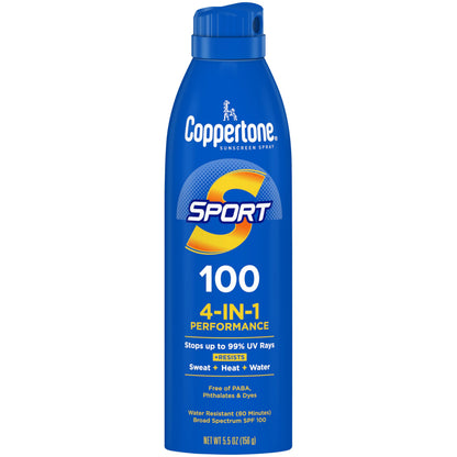HOTCoppertone Sport Sunscreen Spray SPF 50, Sweat, Heat and Water Resistant Sunblock, Lightweight, Oxybenzone Free, Spray Sunscreen Bulk Pack, 5.5 Oz Bottle, Pack of 3