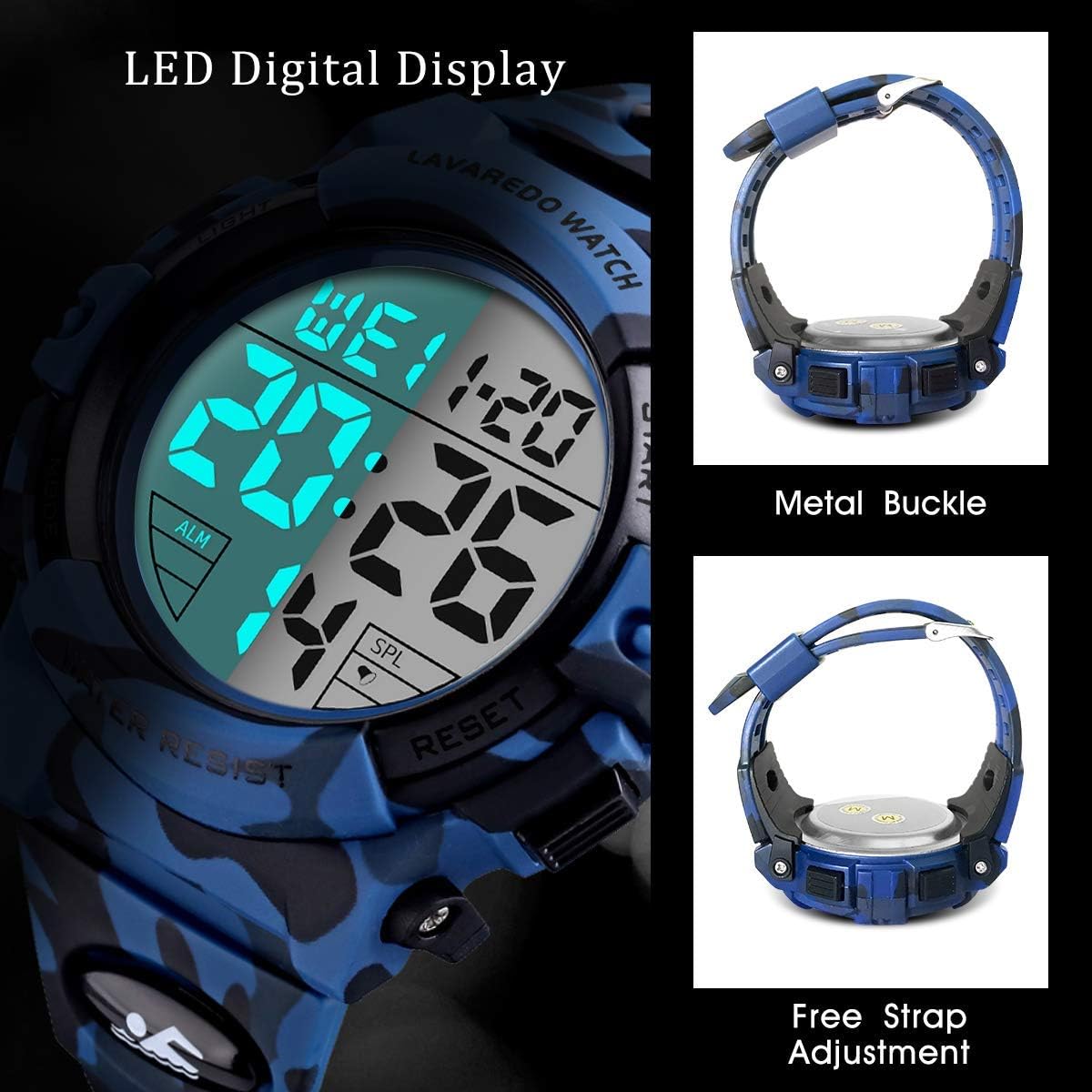 HOTL LAVAREDO Mens Digital Watch Sports Military Watches Waterproof Outdoor Chronograph Wrist Watches for Men with LED Back Ligh/Alarm/Date