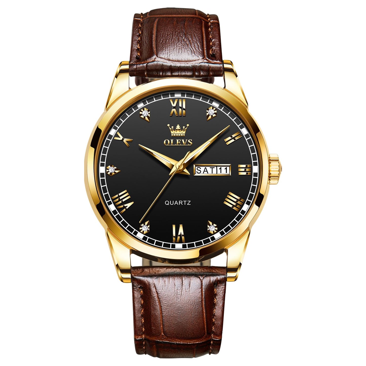 HOTQBAIZI Men's Casual Leather Watch, Easy to Read Three-Hand Analog Stainless Steel Watches for Men, Minimalist Day Date Waterproof Luminous Mens Quartz Wristwatch