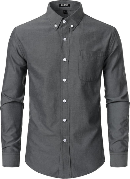 HOTJEMITOP Men's Classic Lightweight Oxford Button Down Collar Shirts Business Casual Long Sleeve Dress Shirt with Pocket