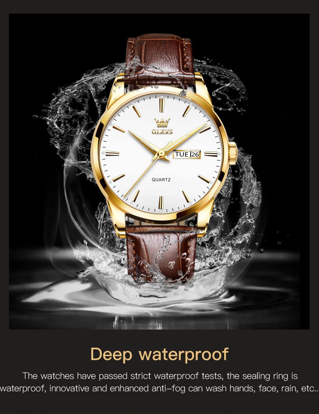 HOTOLEVS Leather Watches for Men Casual Easy to Read Quartz Number Waterproof