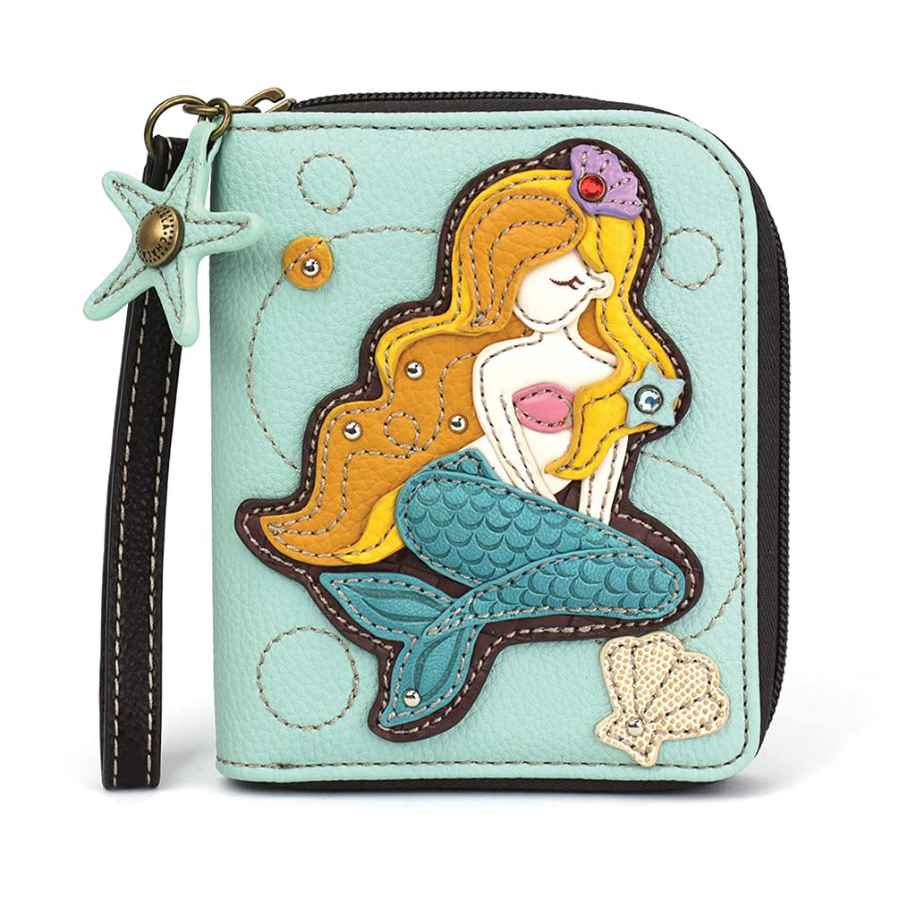 HOTCHALA Zip Around Wallet, Wristlet, 8 Credit Card Slots, Sturdy Pu Leather - Frog - Turquoise