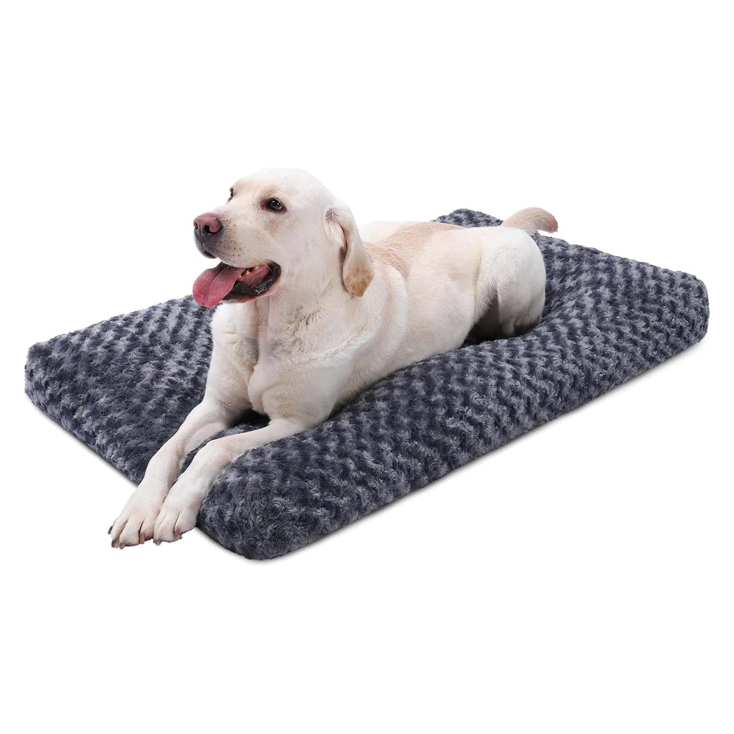 HOTKSIIA Washable Dog Bed Deluxe Plush Dog Crate Beds Comfy Kennel Pad Anti-Slip Pet Sleeping Mat for Large, Jumbo, Medium, Small Dogs Breeds, 35" x 23", Gray
