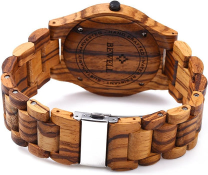 HOTBEWELL ZS-W086B Wooden Watch Men Gifts Handmade Date Display Quartz Movement Analog Lightweight Wood Wrist Watches