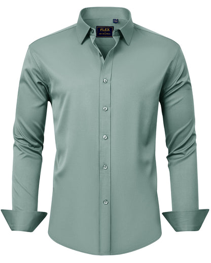 HOTJ.VER Men's Dress Shirts Solid Long Sleeve Stretch Wrinkle-Free Formal Shirt Business Casual Button Down Shirts