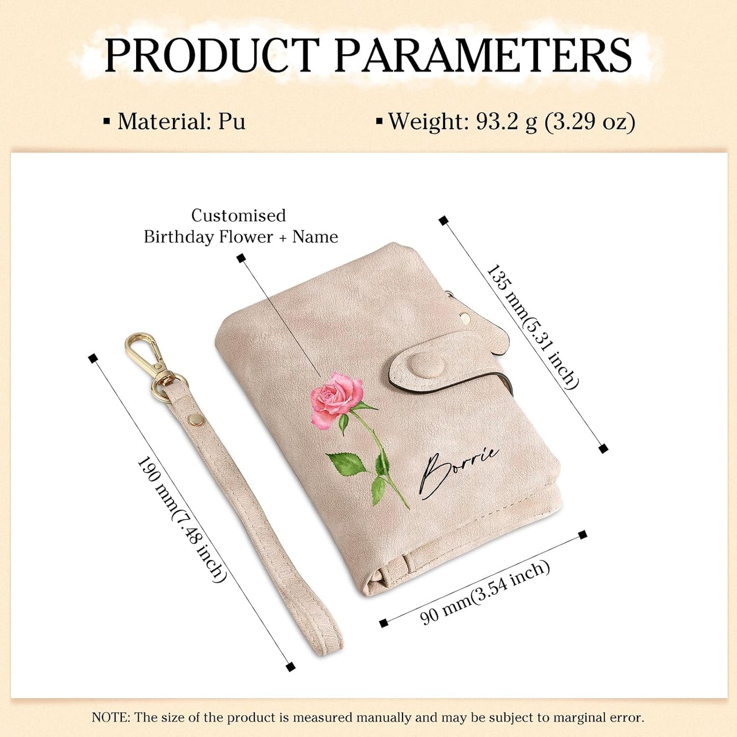 HOTPersonalized Custom Wallet with Name & Birth Flower for Women Multi Credit Card Wallet With Wrist Strap Birthday Gifts for Mom Mothers Day (Pink)
