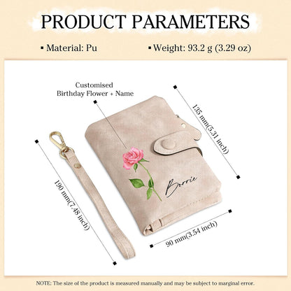 HOTPersonalized Custom Wallet with Name & Birth Flower for Women Multi Credit Card Wallet With Wrist Strap Birthday Gifts for Mom Mothers Day (Pink)