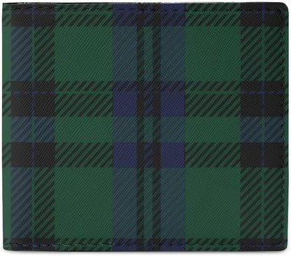 HOTSlim Wallet for Women, Bifold Large Capacity Card Holder Wallet with Cash Compartments and ID Window, Cute Change Purse Easy Access, Green Scottish Tartan Check Plaid