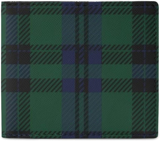 HOTSlim Wallet for Women, Bifold Large Capacity Card Holder Wallet with Cash Compartments and ID Window, Cute Change Purse Easy Access, Green Scottish Tartan Check Plaid