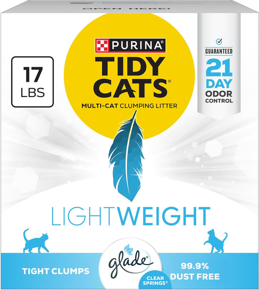 HOTPurina Tidy Cats LightWeight With Glade Clear Springs Multi-Cat, Clumping, Low Dust, Scented Cat litter - 17 lb. Box