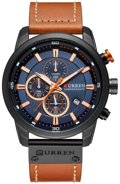 HOTFANMIS Mens Sport Military Analog Quartz Watch Chronograph Classic Casual Business Dress Waterproof Watch Multifunctional Wristwatch with Leather Strap